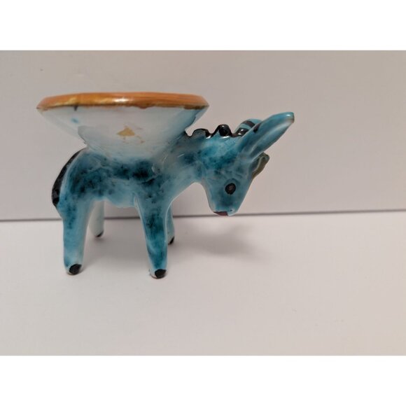 Hand-Painted Ceramic Donkey Trinket Bowl Figurine Yellow & Blue Lipari Majolica - Picture 2 of 10